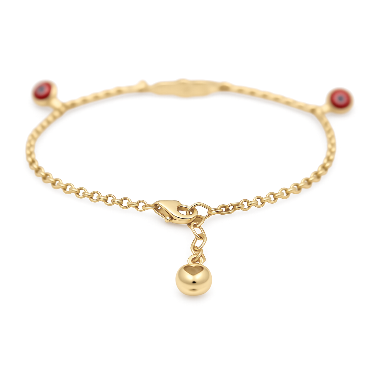 14K Yellow Gold Hand of Fatima Women's Bracelet with Red Eyes / Stone: Cz / Size: 7.5" / Weight: 2.3 GR / COWB4RLMF