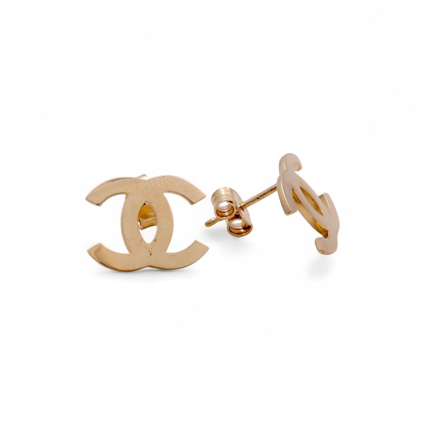 14K Yellow Gold Fashion Small CC Stud Earrings / Weight: 1 GR / DQES4CC-1