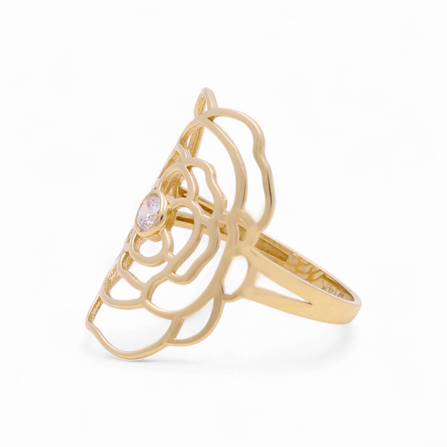 14K Yellow Gold Flower Women's Ring with White Cz / Size: 8.5 / Weight: 2.1 GR / DQWR4FL-5
