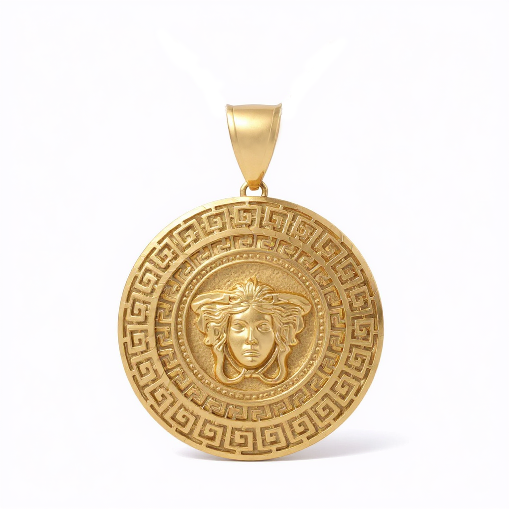 10K Yellow Gold Medusa's Medal Pendant with Greek / Weight: 12.1 GR