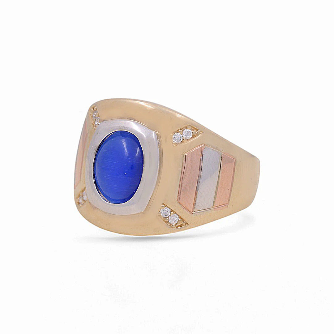 Anillo de moda para hombre de oro amarillo 14K / Piedra: zirconia y piedra azul / Talla: 9.5 / Peso: 7.2 GR / KEMR3T4FS