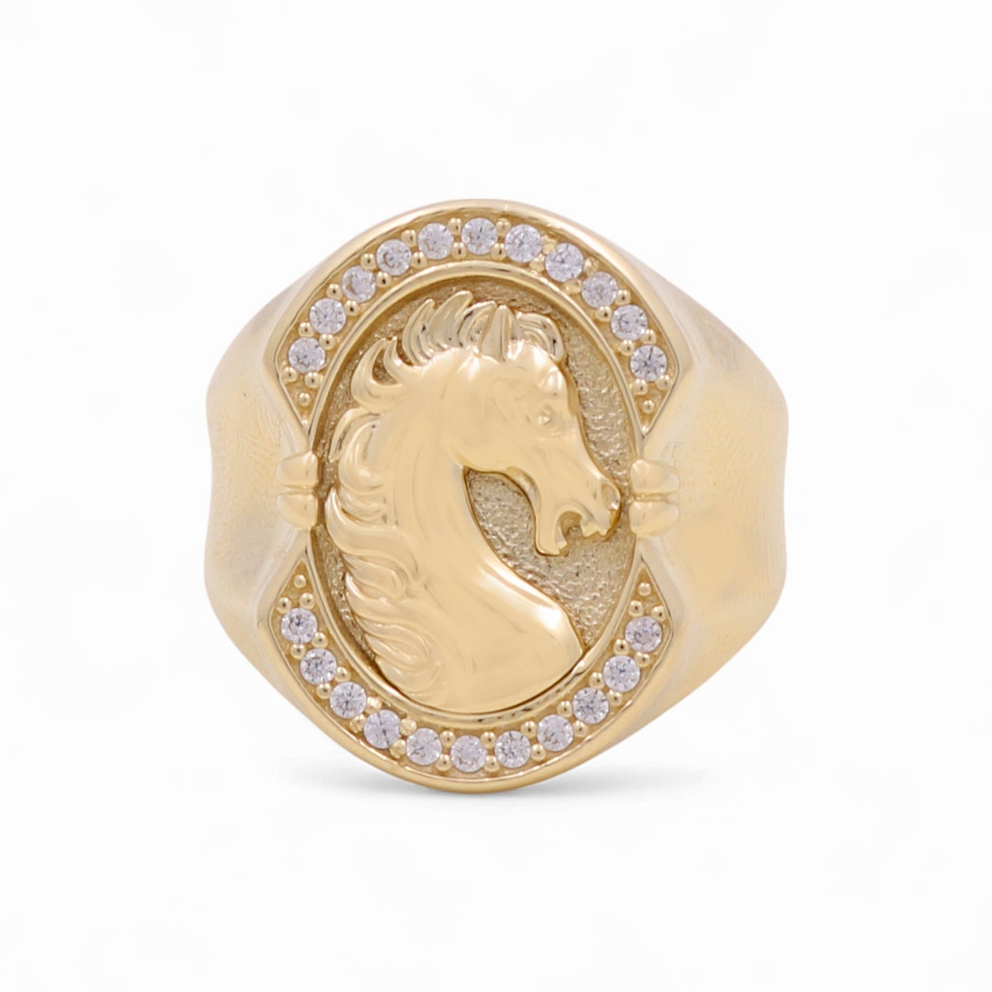 14K Yellow Gold Men’s Horse Fashion Ring / CZ / Size 10.5 / Weight: 7.3 GR / COMR4HR