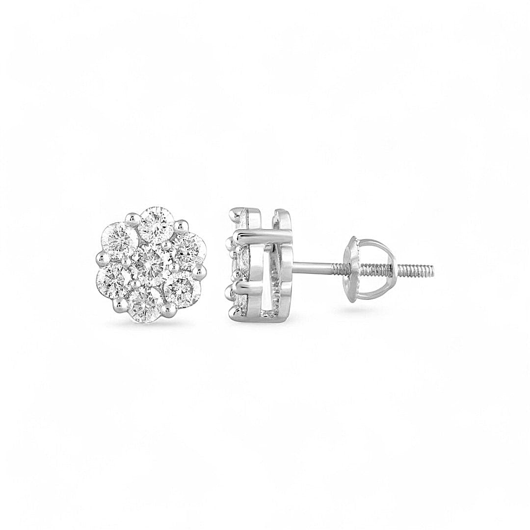Aros con forma de flor de diamantes para mujer en oro blanco de 10 quilates / Piedra: 0,33 CT / 70047W