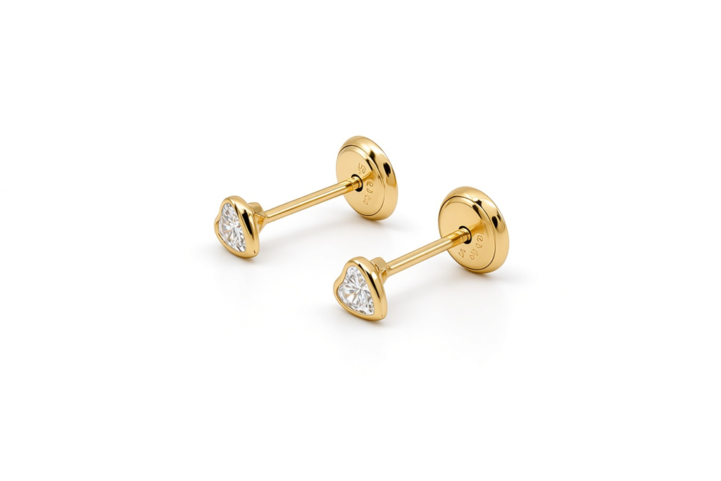 14K Yellow Gold Fashion Heart Stud Earrings with Cz Stone / Size: Small / 6-523501PS3