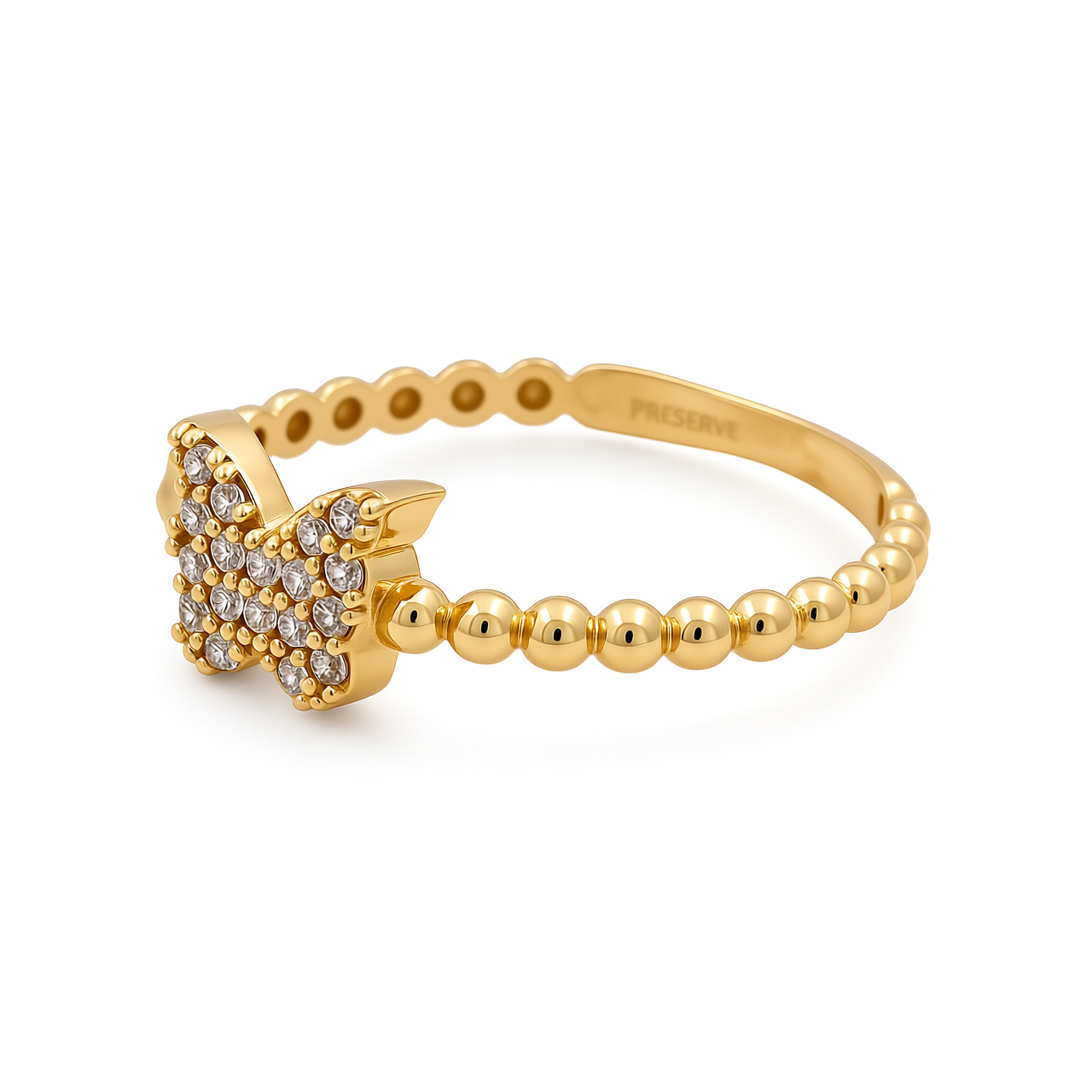 14K Yellow Gold Small Butterfly Women's Ring with Cz / Size: 7.5 / Weight: 1.2 GR / CEEWR4BT-2