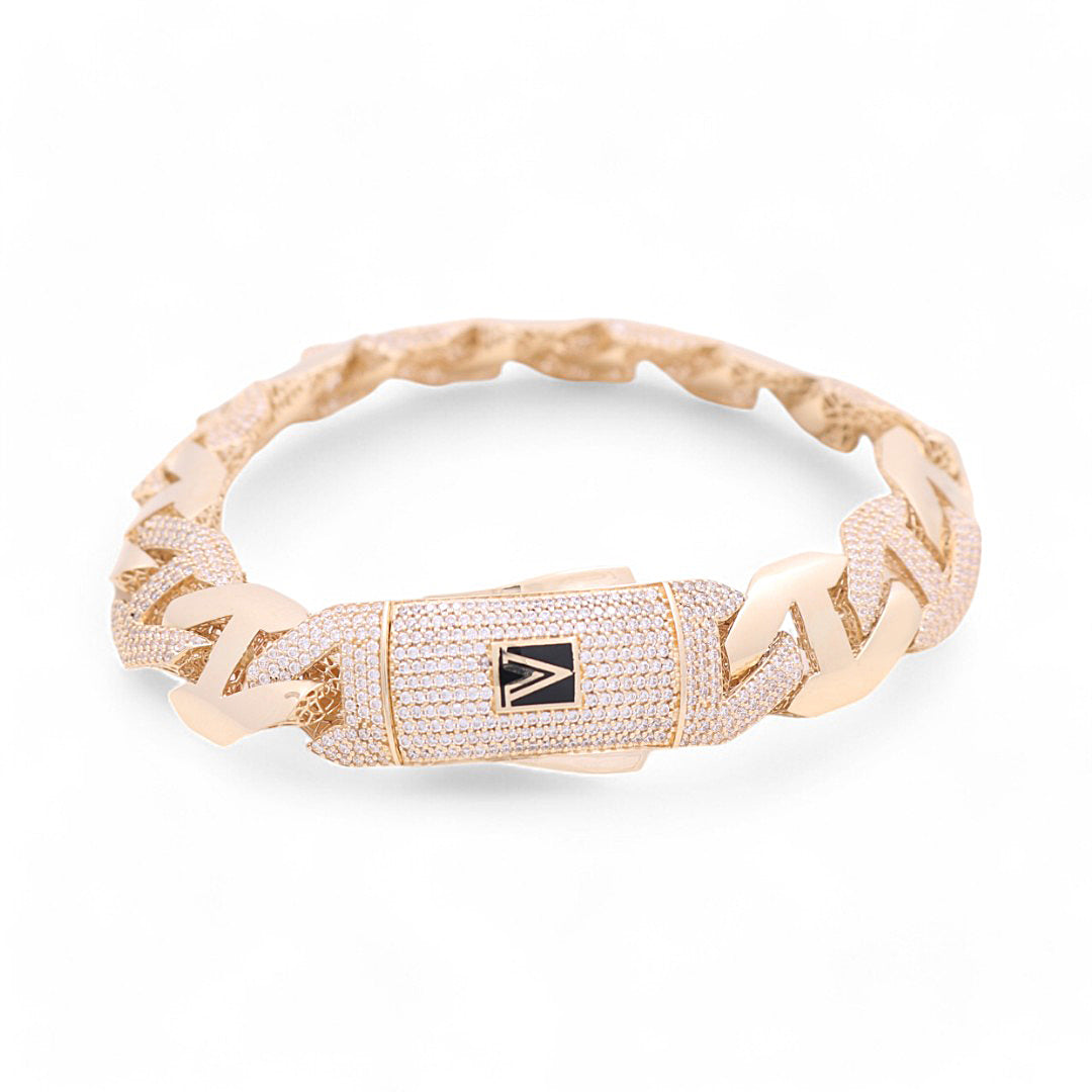 Pulsera de moda para hombre en oro amarillo de 14 quilates / Piedra: CZ / Tamaño: 13,5 mm 8" / Peso: 33 GR / 711-55135
