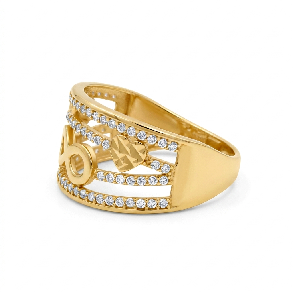 14K Yellow Gold Ring Women's Infinity and Heart / Cz / Size: 6.5 / Weight 2.8 GR