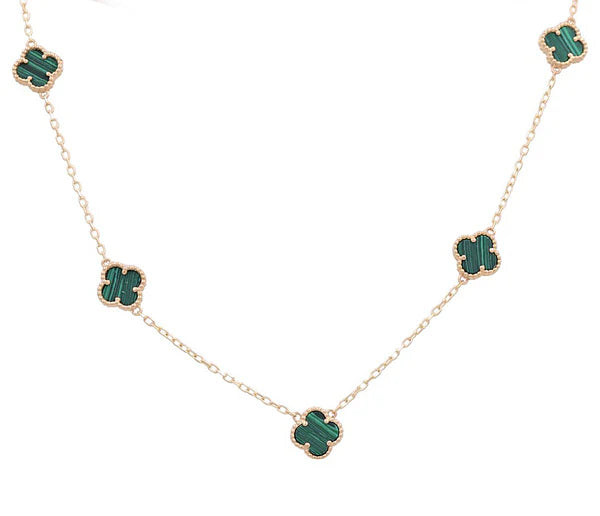 14K Yellow Gold Women's Necklace with 5 Green Clover / Size 17" / Weight 8.9 GR / BONK4CLV-9