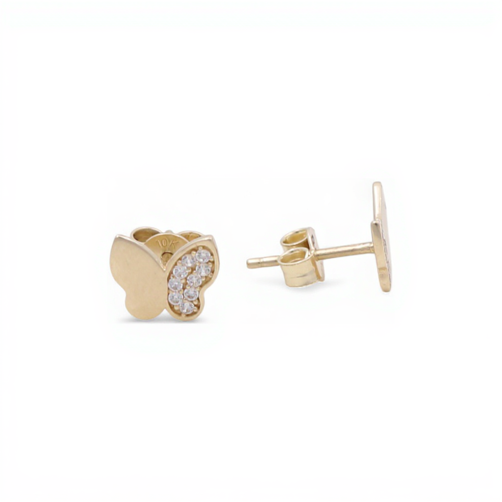 10K Yellow Gold Butterfly Stud Earrings with Cz / Weight: 0.9 GR / CQES0BF-1