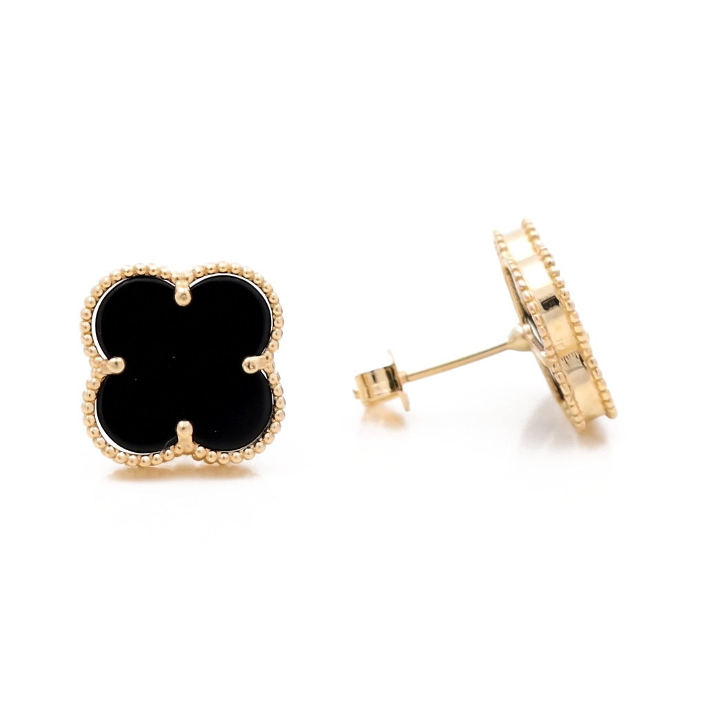 10K Yellow Gold Black Clover Stud Earrings / Size: 10MM / Weight: 1.7 GR / DQES0CLV