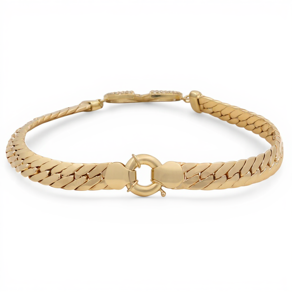 10K Yellow Gold Fashion Cuban Link Women's V Bracelet with Cz / Size: 7.5" / Weight: 7.4 GR / DQWB0VCL