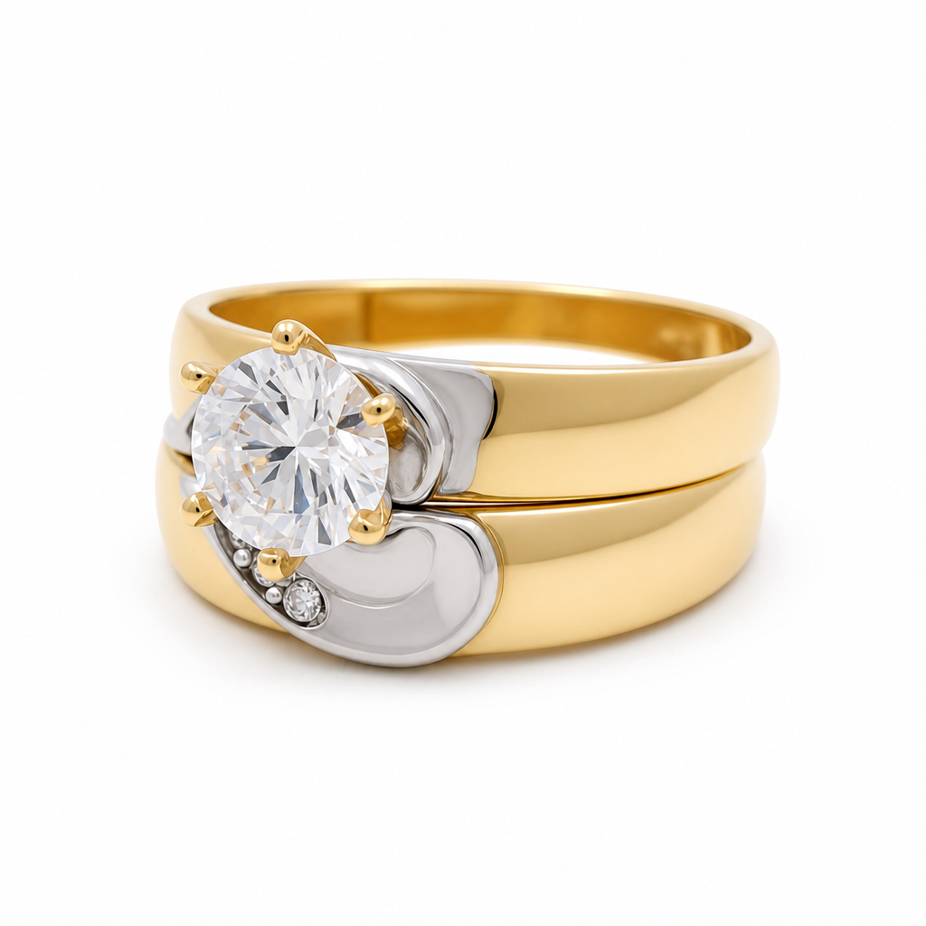 14K Yellow and White Gold Women’s Bridal Set / Stone: Cz / Size: 7 / Weight: 4.7 GR / DEEWRTT4BS-1