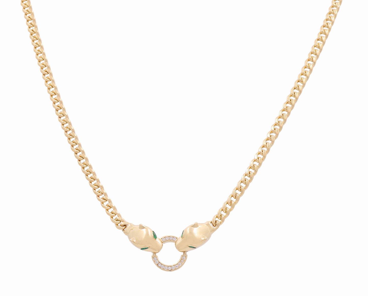 14K Yellow Gold Cuban Link Women's Necklace with Panthers and Cz / Size: 18" / Weight: 12.6 GR / DONK4CLPT