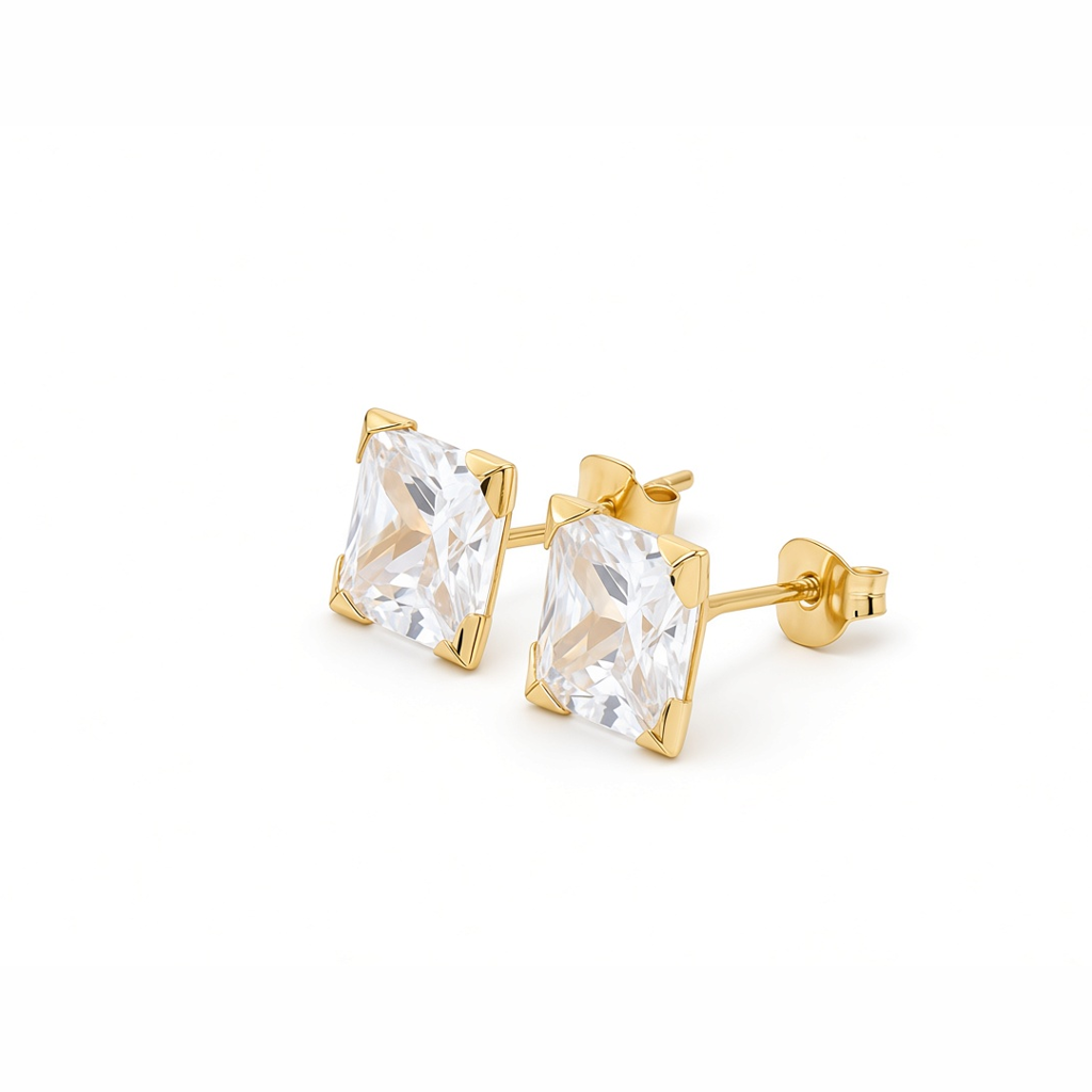 14K Yellow Gold Fashion Stud Earrings with Cz Stone / 6-124501PS7