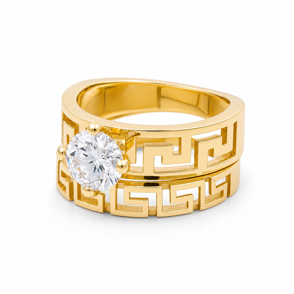 14K Yellow Gold Women’s Greek Bridal Set / Stone: Cz / Size: 7.5 / Weight: 7.4 GR