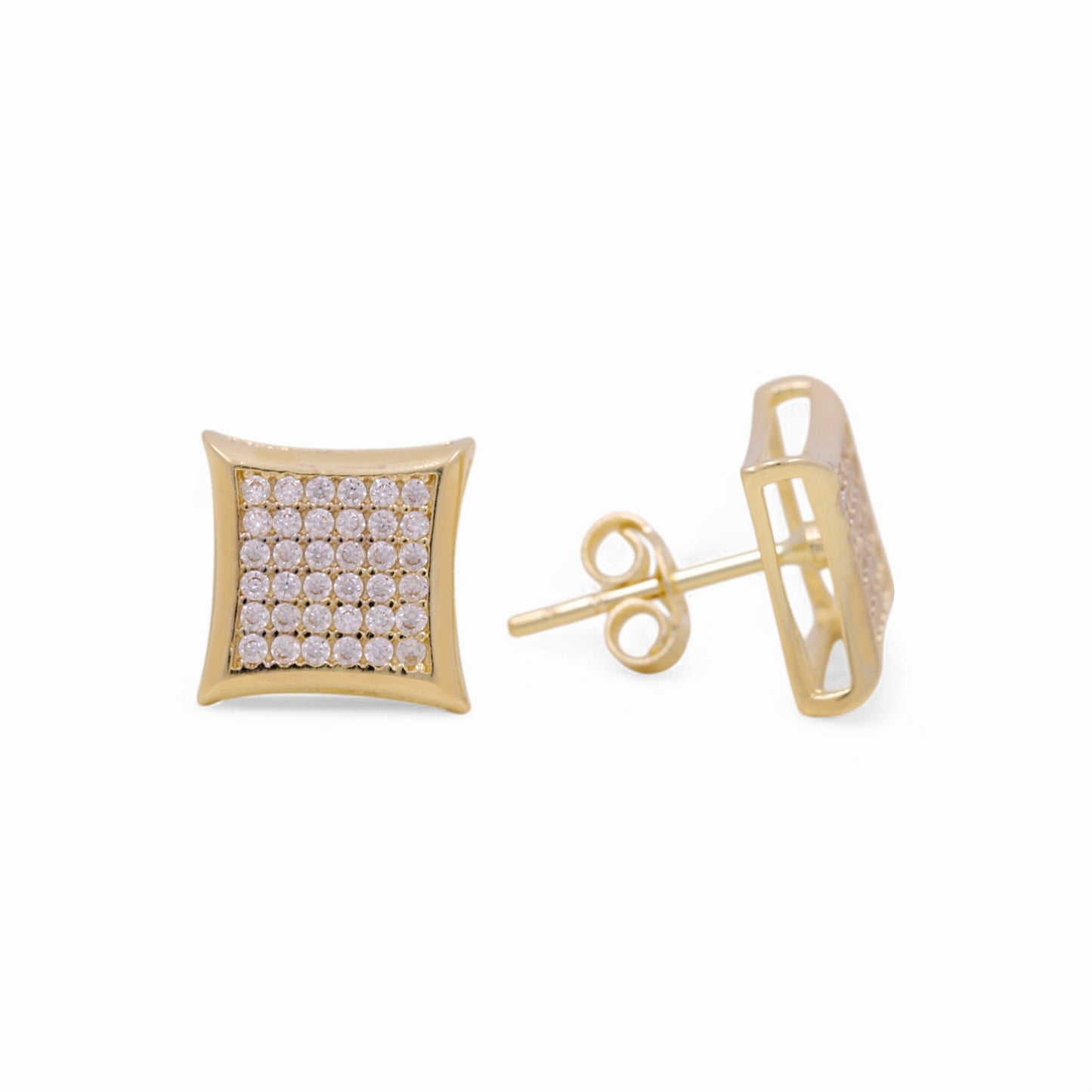 14K Yellow Gold Square Stud Earring with Cz / Weight 1.9 GR / COES4CZ-15