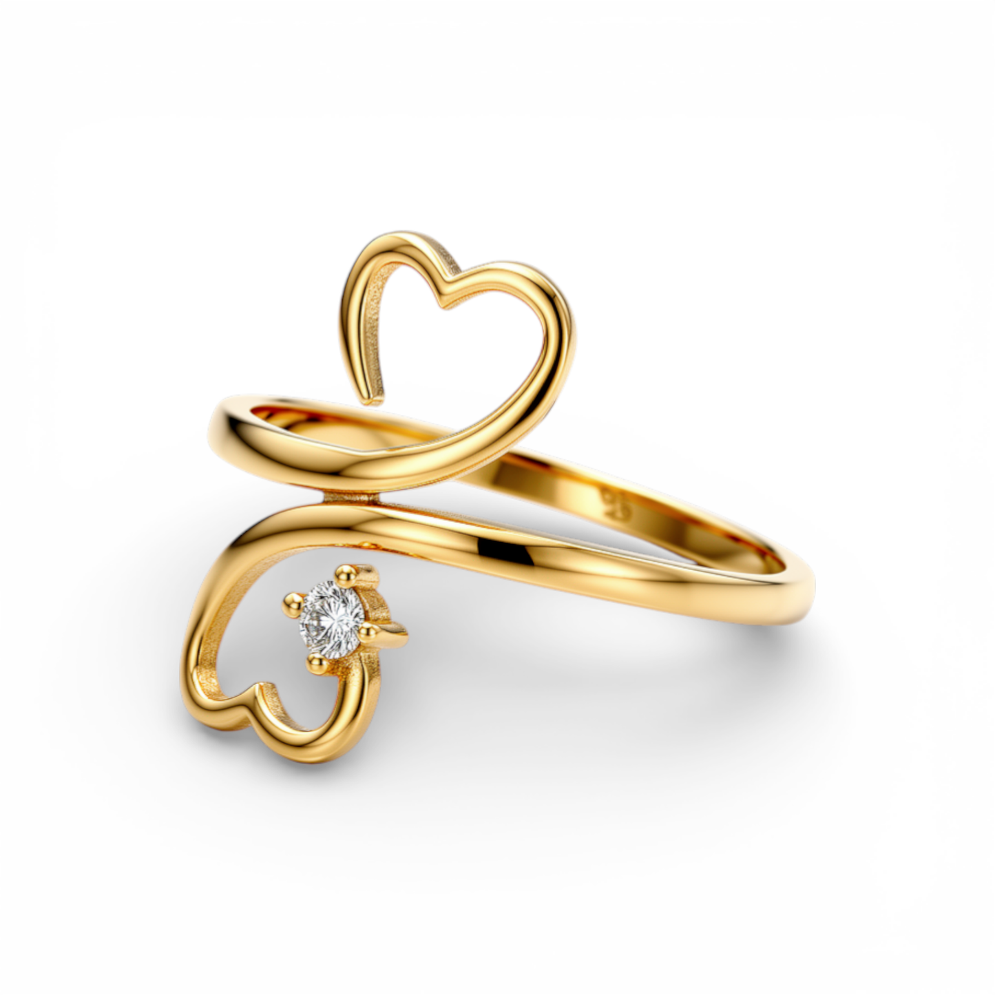 10K Yellow Gold Heart Women's Ring with White Cz / Size: 8 / Weight: 1.7 GR / DQWR0HR-11