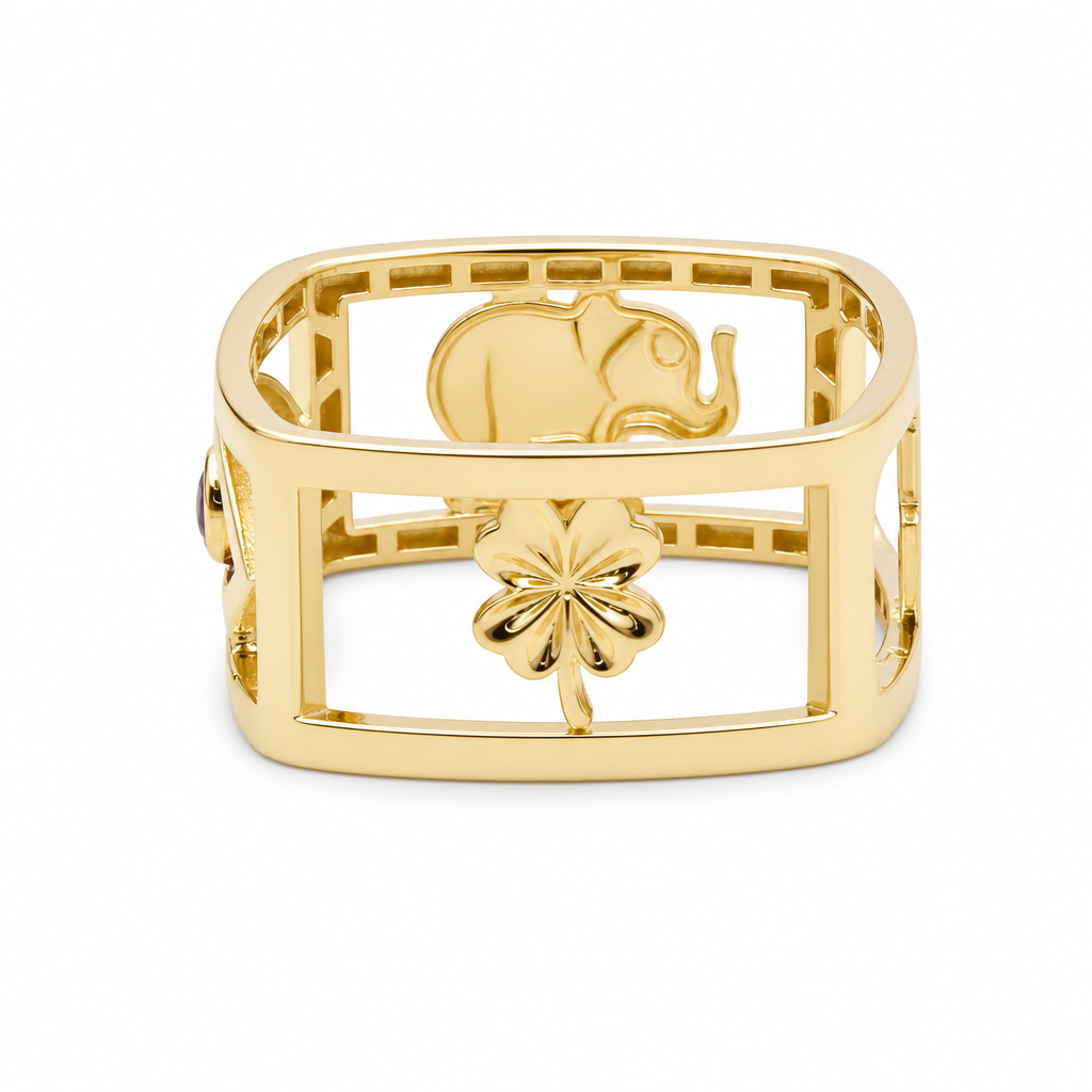 10K Yellow Gold Square Lucky Women's Ring with Blue Cz / Size: 8 / Weight: 2.7 GR / CQWR0FS-42