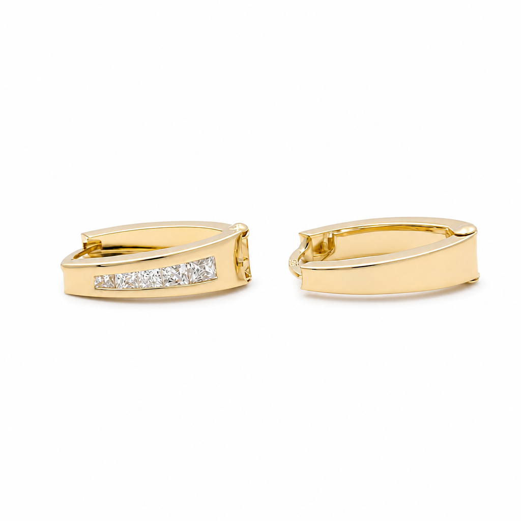 14K Yellow Gold Fashion Hoops Earrings with Cz / Weight: 1.7 GR / BCFEH4FS