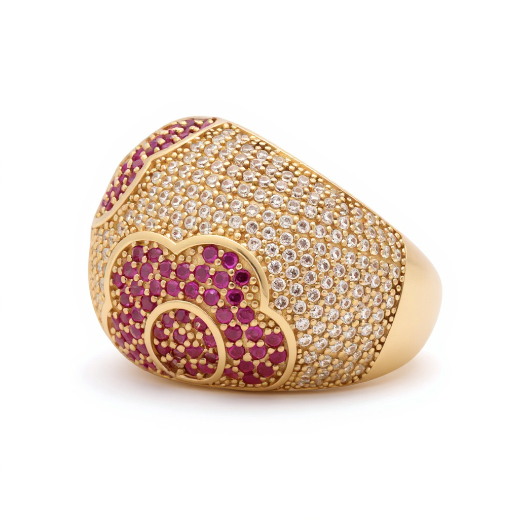 14K Yellow Gold Fashion Flowers Women's Ring with Cz / Size: 7.5 / Weight: 9.3 GR / DOWR4FL-1