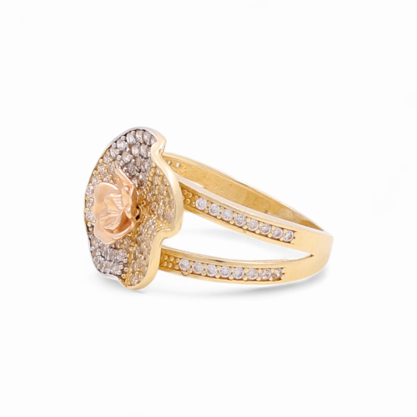 14k Three Tone Flower Women's Ring with Cz / Weight 4.0 GR