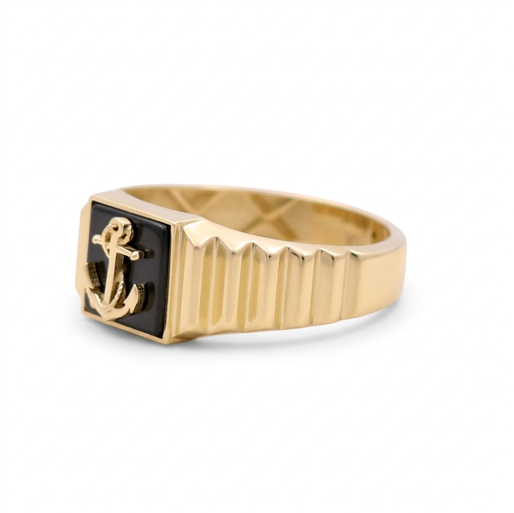 10K Yellow Gold Men's Rings with Onyx Cz Stone / Size:10.5 / Weight: 2.9 GR /CQMR0AN-7