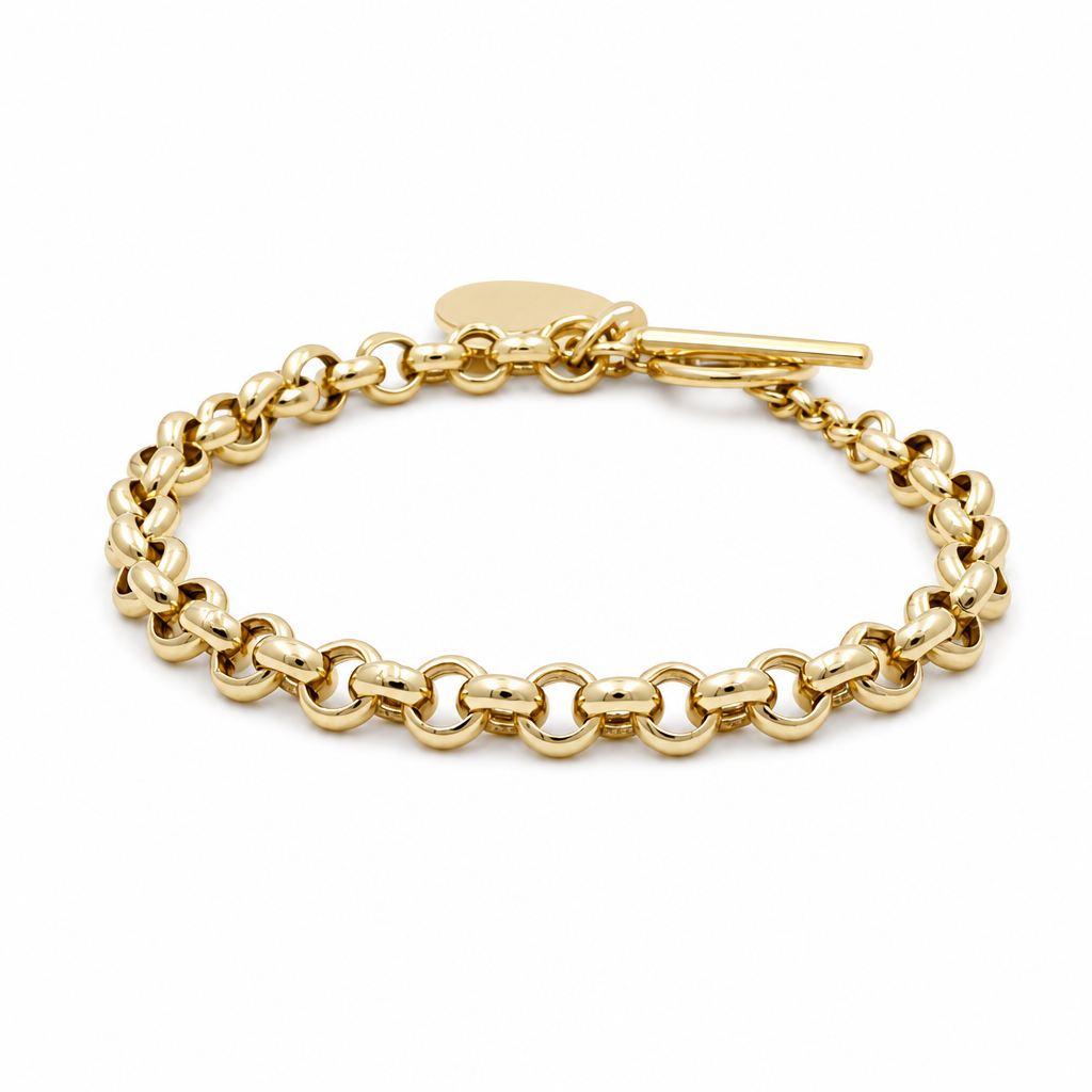 10K TF Yellow Gold Women's Heart Rolo Bracelet With Cz / Size: 7.5" / Weight: 8.7 GR