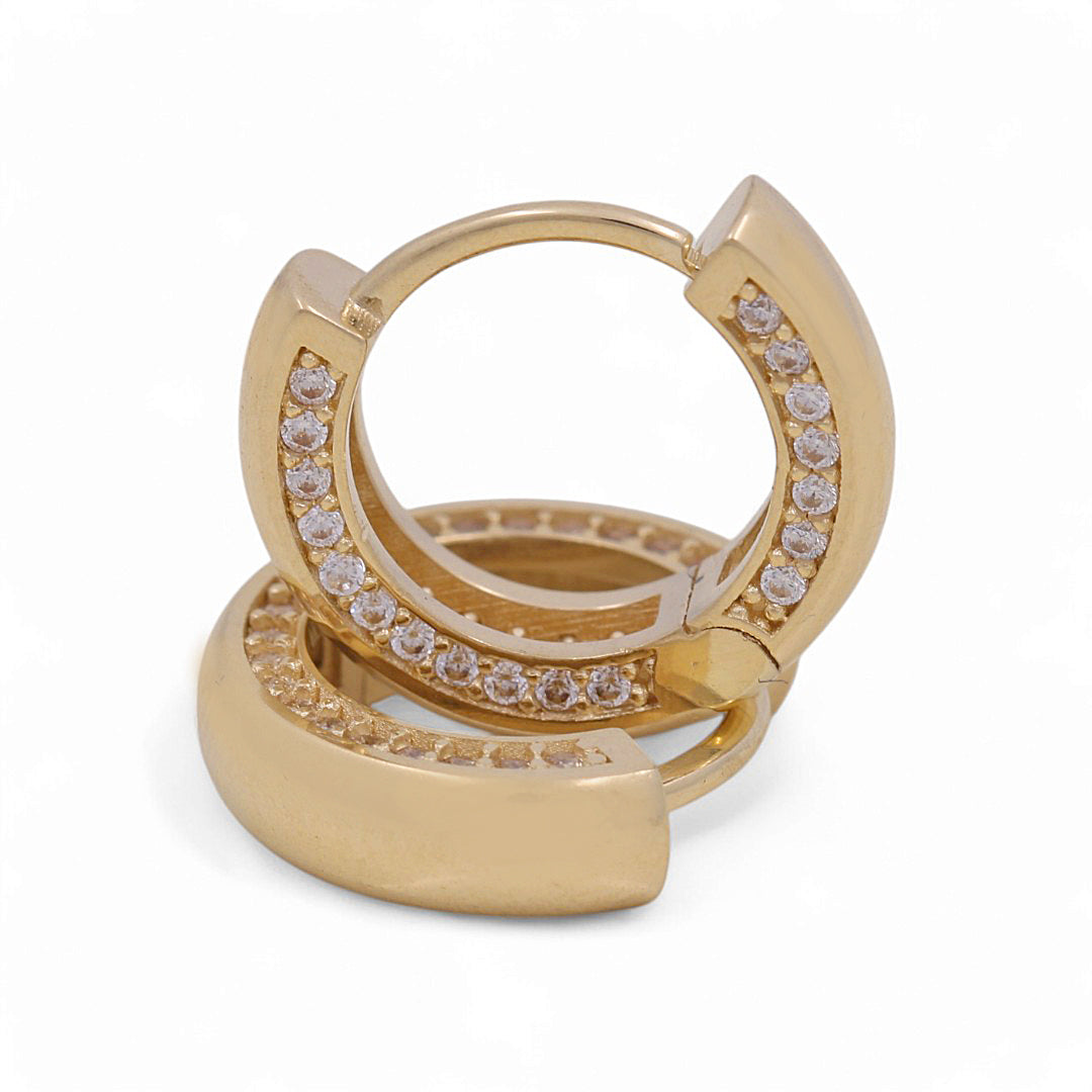 14K Yellow Gold Fashion Hoops Earrings with Cz / Size: 2mm / Weight: 3.2 GR / P12E-21910F