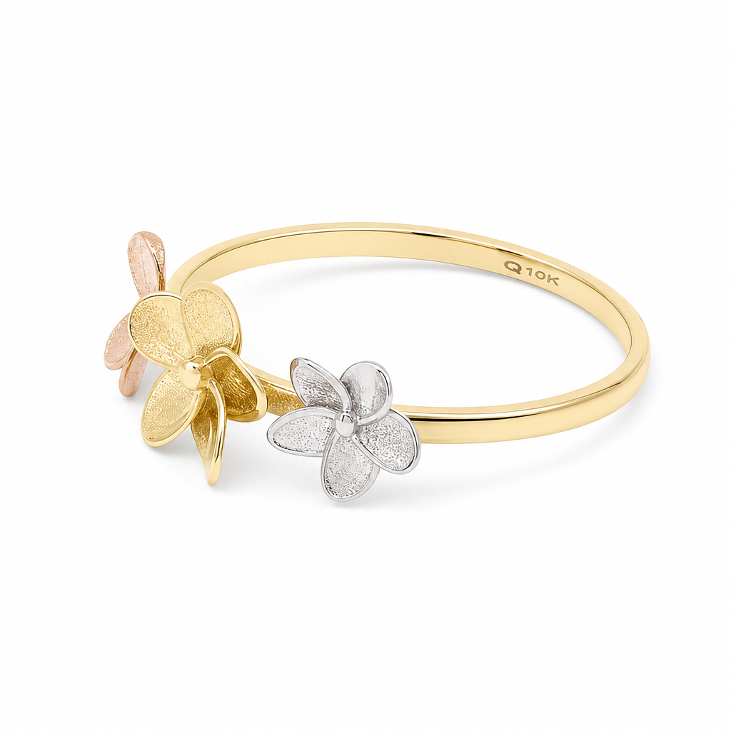 10K Yellow Gold Fashion Rose 3-Tone Women's Ring / Size:8 / Weight: 1.1 GR / DQWR3T0RS