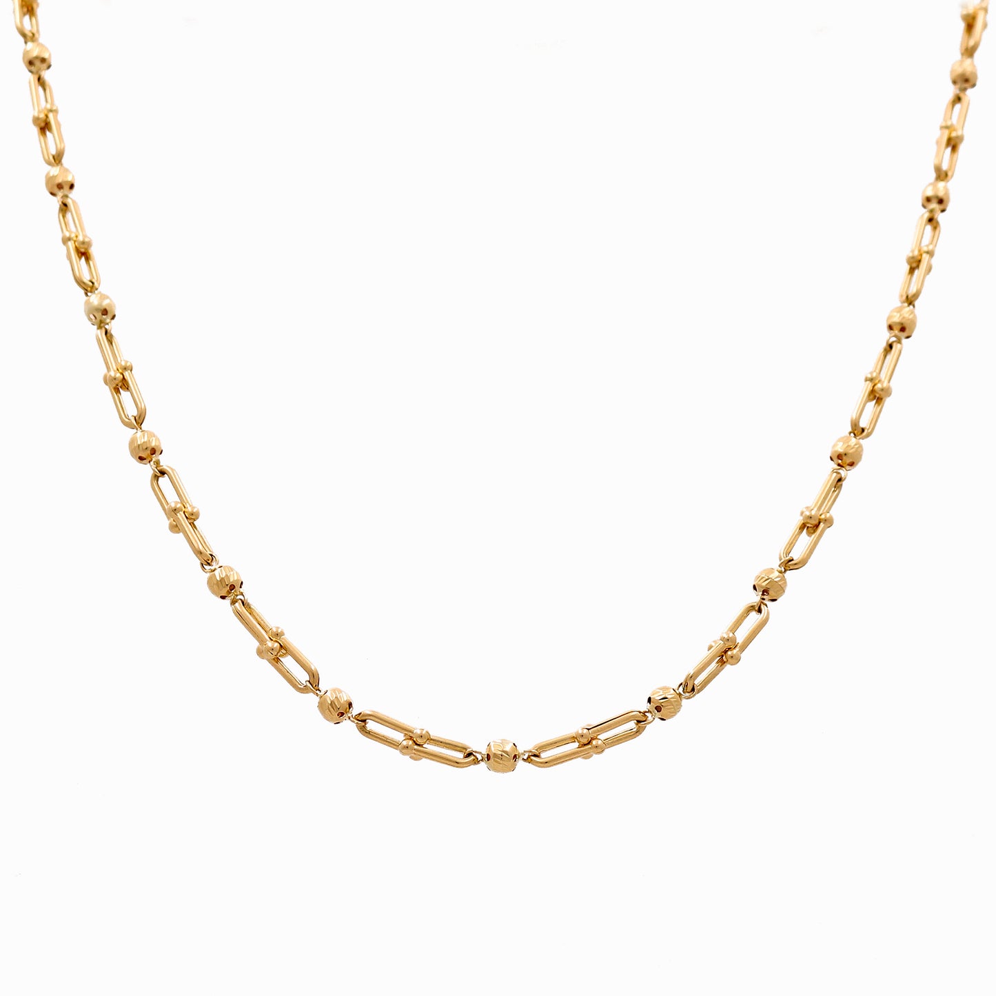 14k Yellow Gold Fashion TT Link Women's Necklace with Balls / Size: 18" / Weight: 13.6 GR / CCFNK4TT