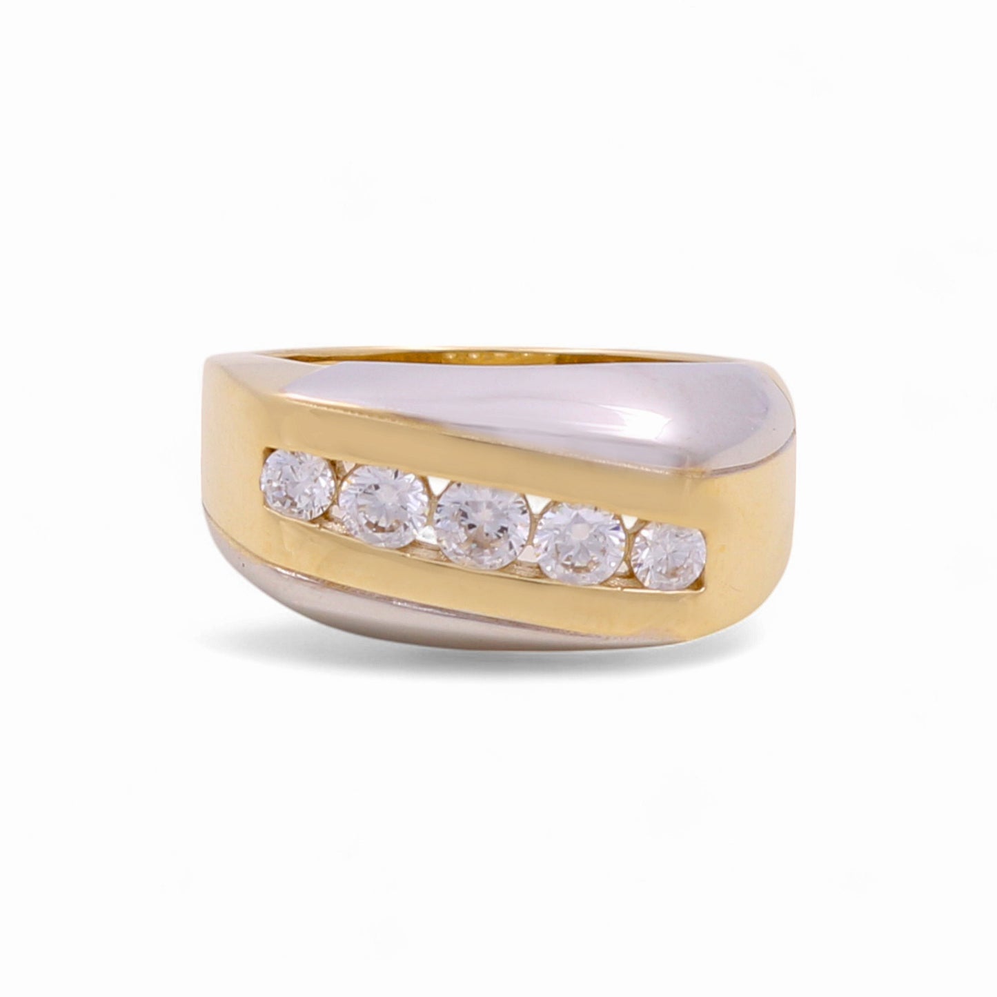 14K Yellow and White Gold Fashion Men's Ring with Cz / Size: 10 / Weight: 6.9 GR / KEEMRTT4FS-8