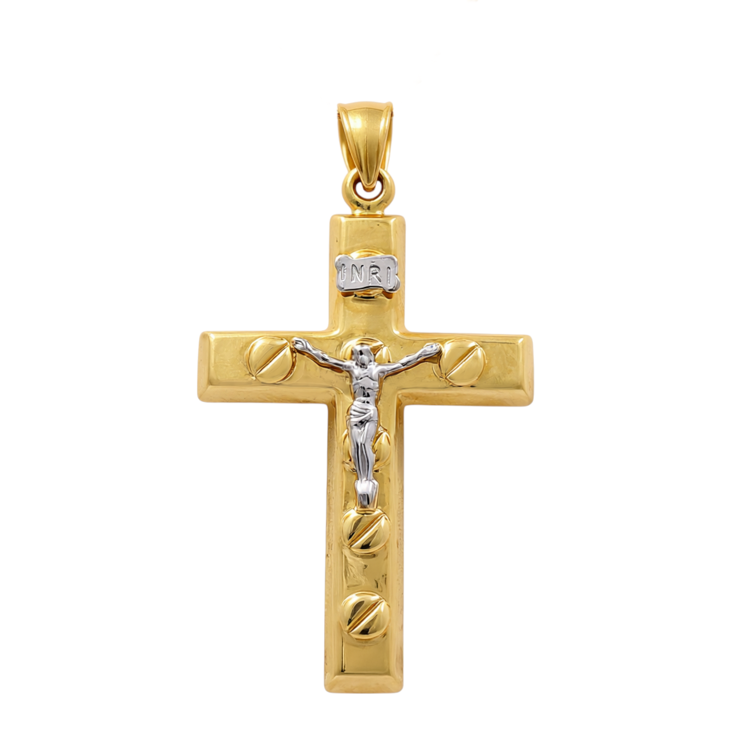 14K Yellow Gold Two Tone Cross Pendant / Weight: 3.7 GR / COPDTT4CRS-3