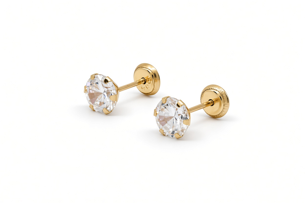14K Yellow Gold Fashion Women's Stud Earrings with Cz / 6-335101PS6