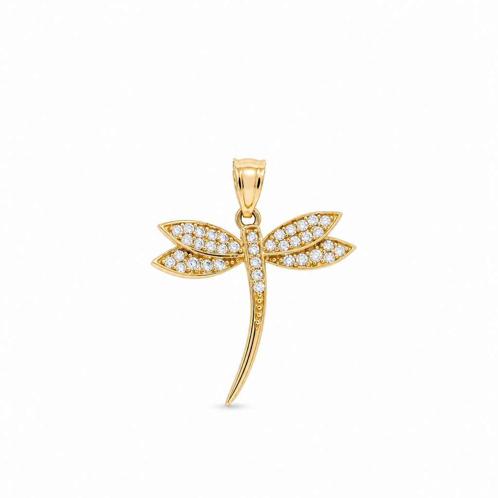 14K Yellow Gold Dragonfly Pendant with Cz / Weight: 2 GR / MGPD4DF-2