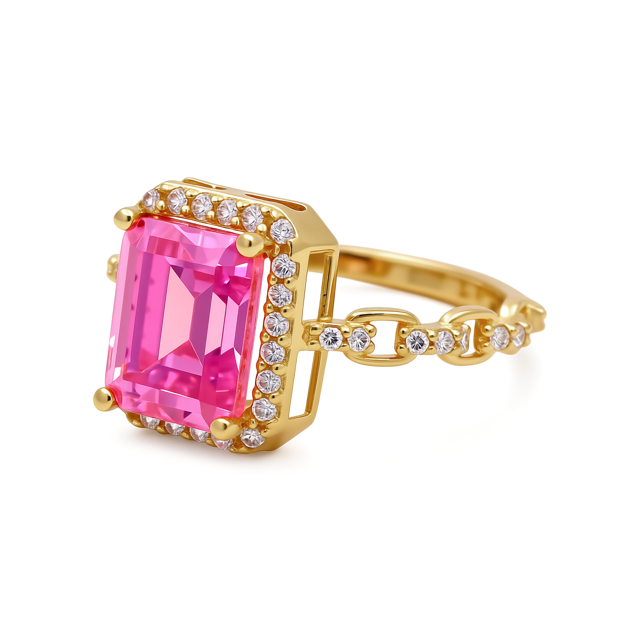 14K Yellow Gold Fashion Women's Ring with Pink Cz / Size: 7.5 / Weight: 2.7 GR / CCFWR4FS-1