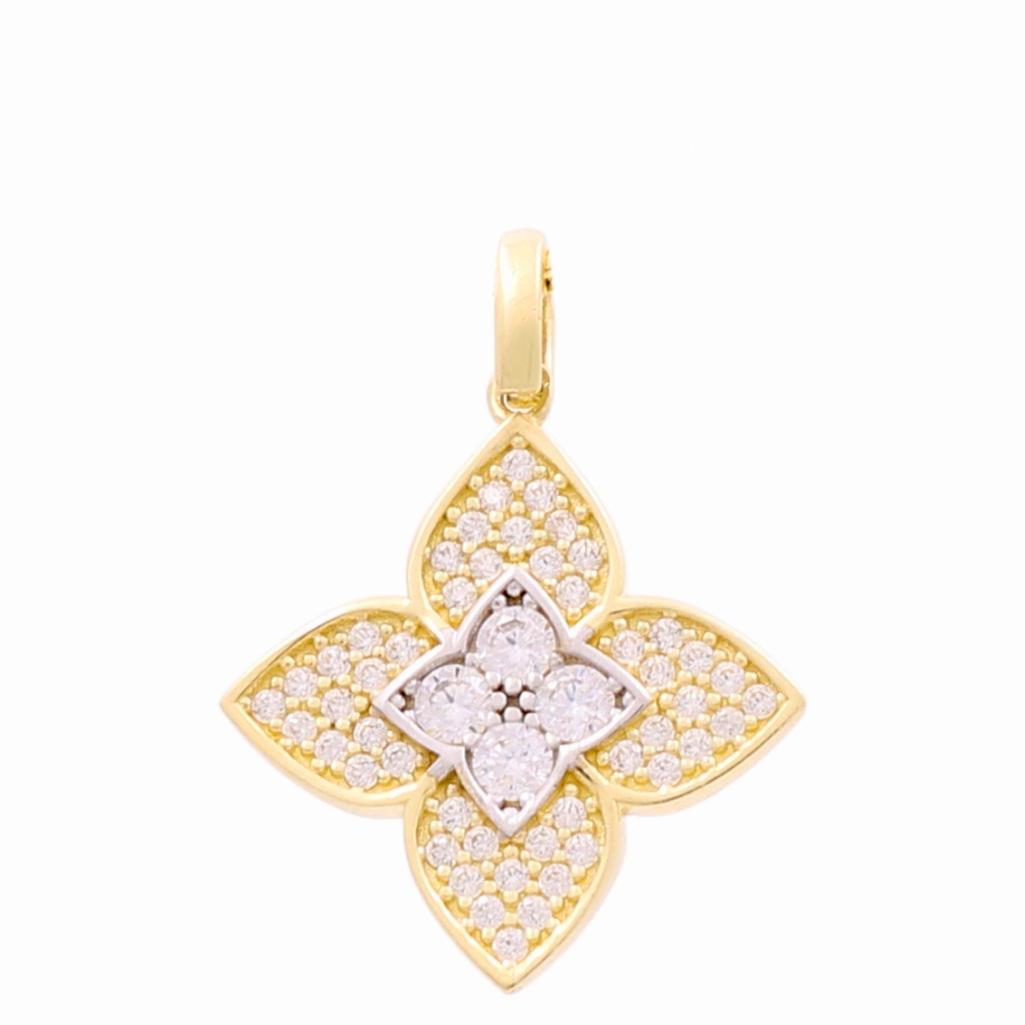 10K Yellow and White Gold Flower Pendant with White Stone / Weight: 1.6 GR / CQPDTT0FL