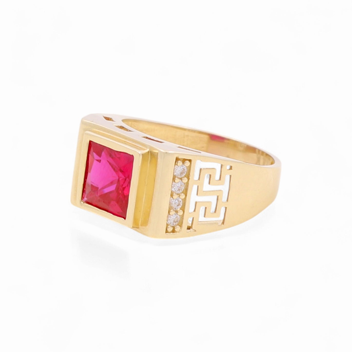14k Square Kids Ring with Red Cz / Size 4.5 / Weight 3 GR / COKR4FS