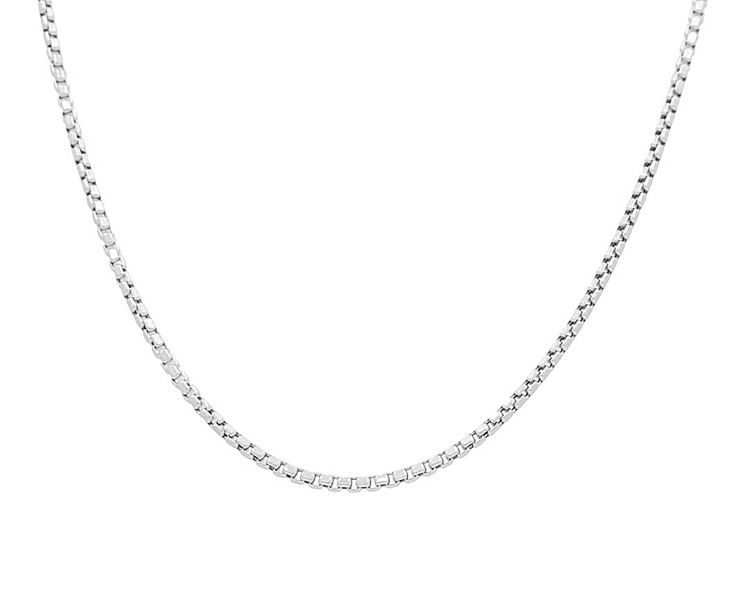 Cadena de oro macizo blanco de 14 quilates con forma de caja / Tamaño: 3,3 mm 18" / Peso: 11,3 gr / 604-60150