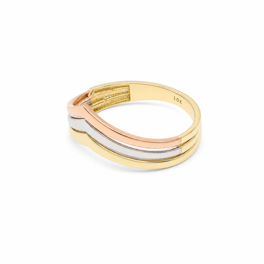 10K Yellow Gold Fashion Women's Ring 3 Tone / Size: 9 / Weight: 1.8 GR DQWR3T0FS