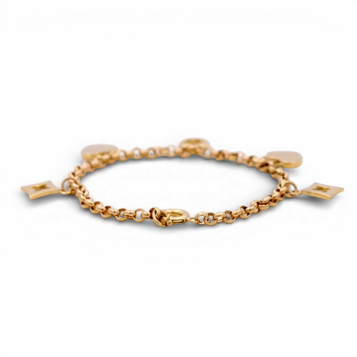 10k Yellow Gold Rolo Women's Bracelet with Hanging Marine Charms / Size: 7.5" / Weight: 4.1 GR / DQWB0FS-6