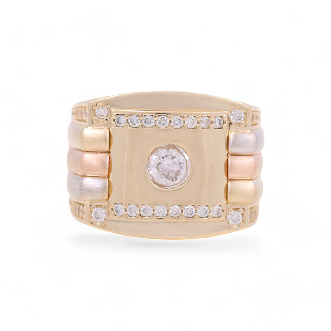 14K Yellow White And Rose Gold Men’s Ring / CZ / White Stones / Size 9 / Weight: 10.2 GR / COMR3T4FS-2