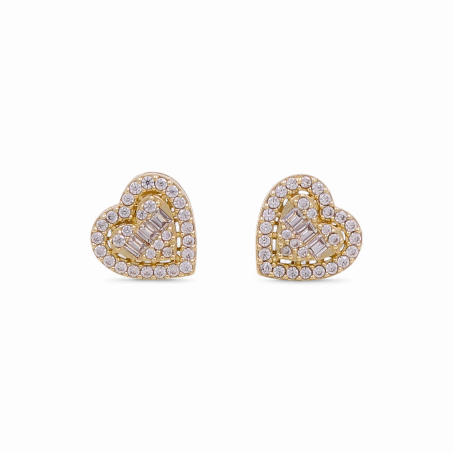 10K Yellow Gold Heart Women's Stud Earrings with White CZ / Weight: 2.8 GR