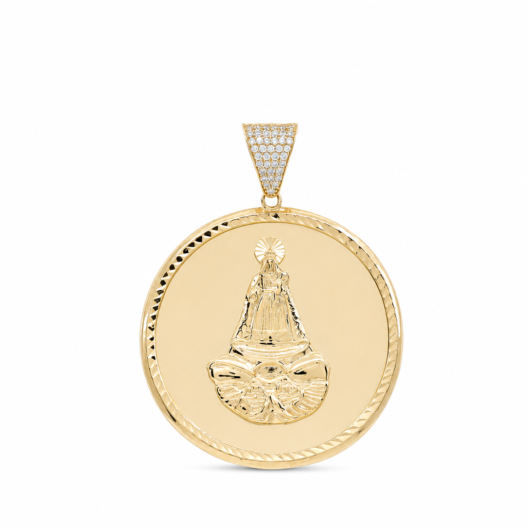 10K Yellow Gold Virgen de la Caridad Medal Pendant with Cz / Size: 45 MM / Weight: 9 GR / MGPD0VC-1