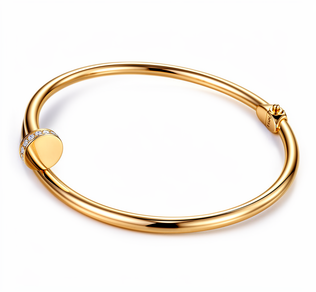 10K Yellow Gold Semisolid Nail Women’s Bangle Bracelet with Cz / Weight: 5.7 GR / CQBB0NL