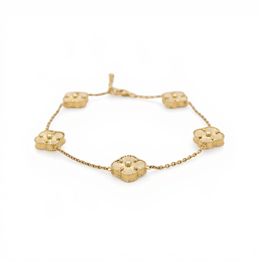 10K Yellow Gold Reversible Gold/ Green Five Clovers Women's Bracelet / Size: 7.5" / Weight: 5.8 GR / BQWB0CLV