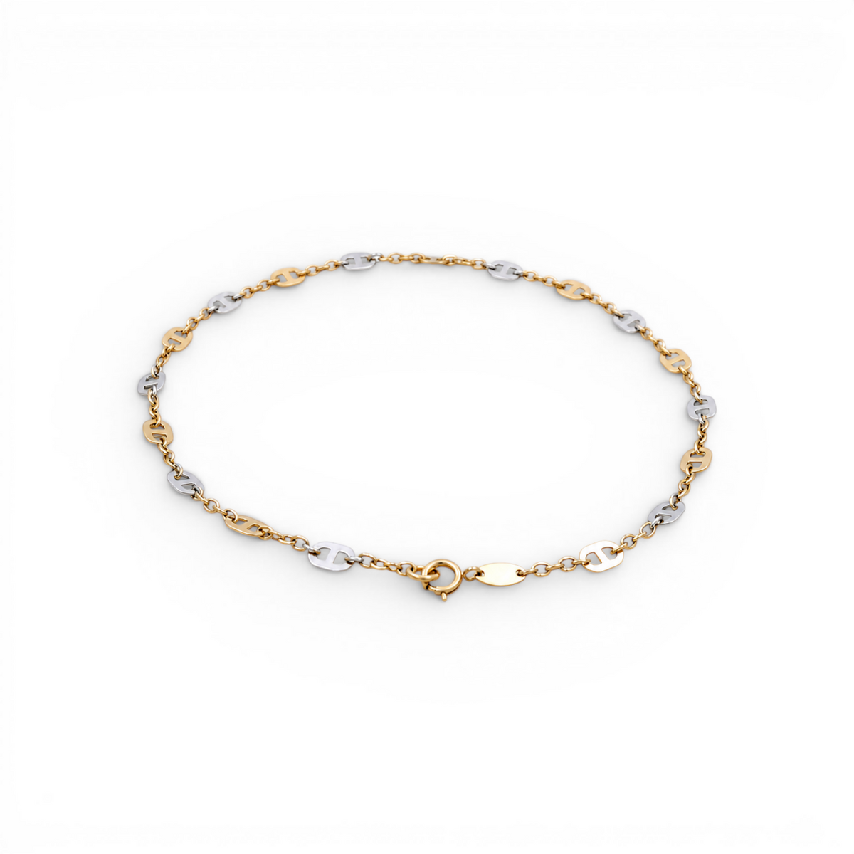 Tobillera de dos tonos para mujer de oro amarillo 14K / Medida: 10" / Peso: 2.5 GR / 401-01312