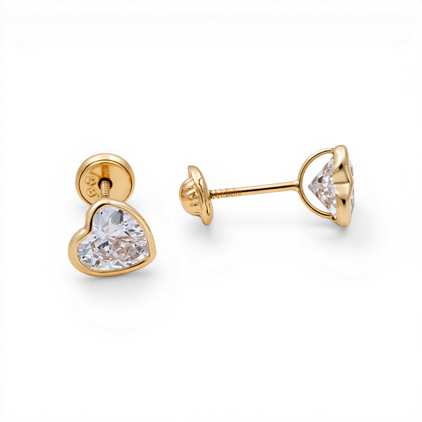 14k Yellow Gold Heart Stud Earrings With Cz