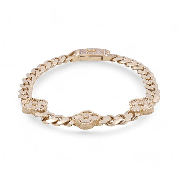 10K Yellow Gold Monaco Women's Bracelet with Three Gold Clover / CZ / Size: 7.25" / Weight: 11.4 GR / DOWB0MONCLV