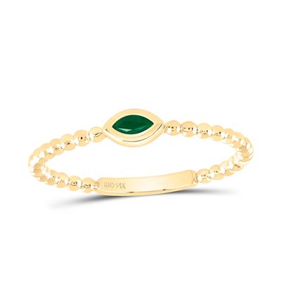 14K Yellow Gold Women's Rings Marquise Emerald with Diamond / Size: 7.5