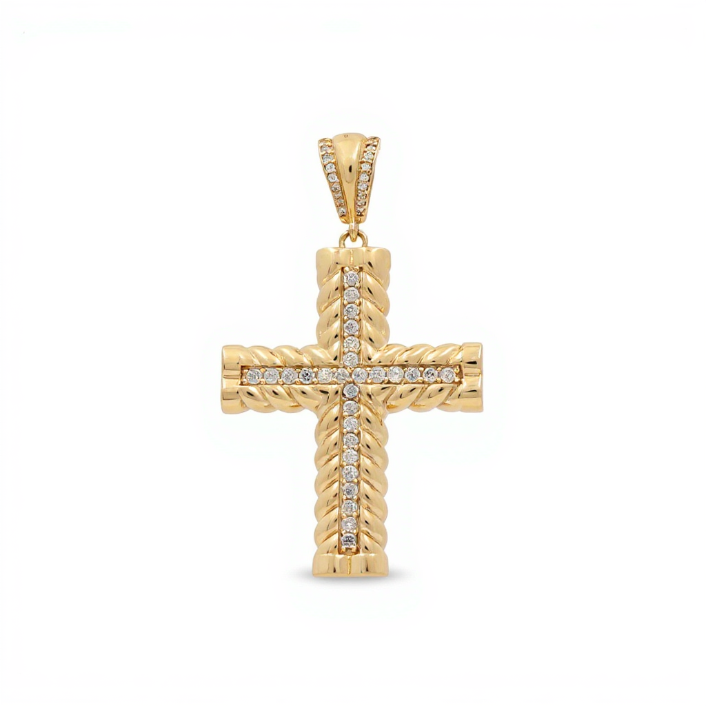 10K Yellow Gold Twist Cross Pendant with Cz / Weight: 5.2 GR / CQPD0CS-6